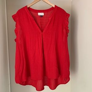 Red Flutter Sleeve Breezy Short Sleeve Blouse